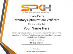 spare parts management certificate